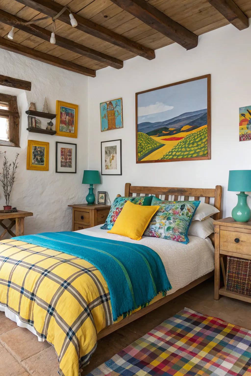 Vibrant bursts of color add a playful touch.