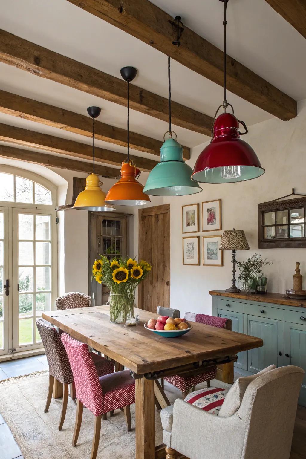 Brightly colored pendants add fun and personality.