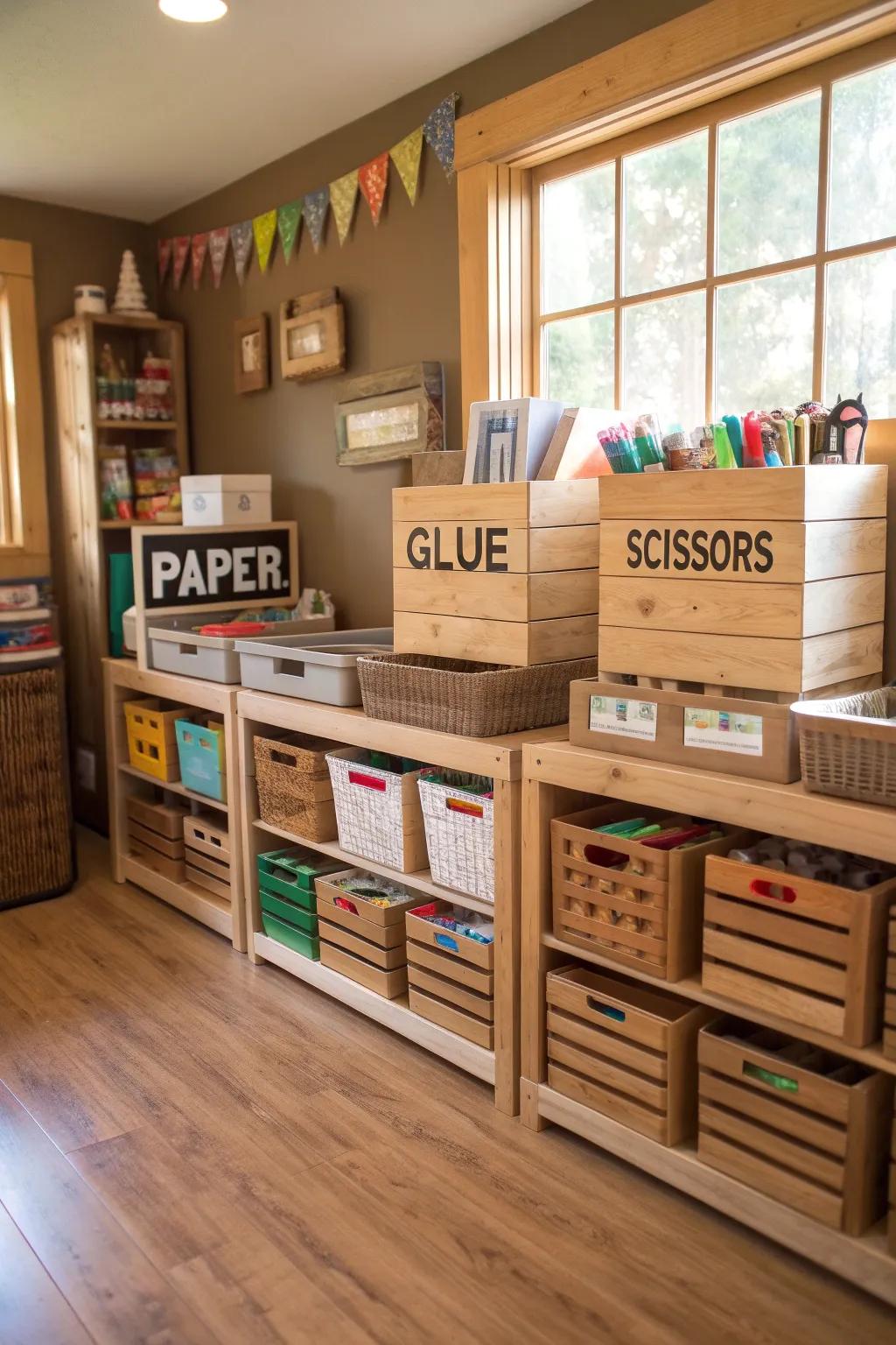 Keep your craft room tidy with box organization.