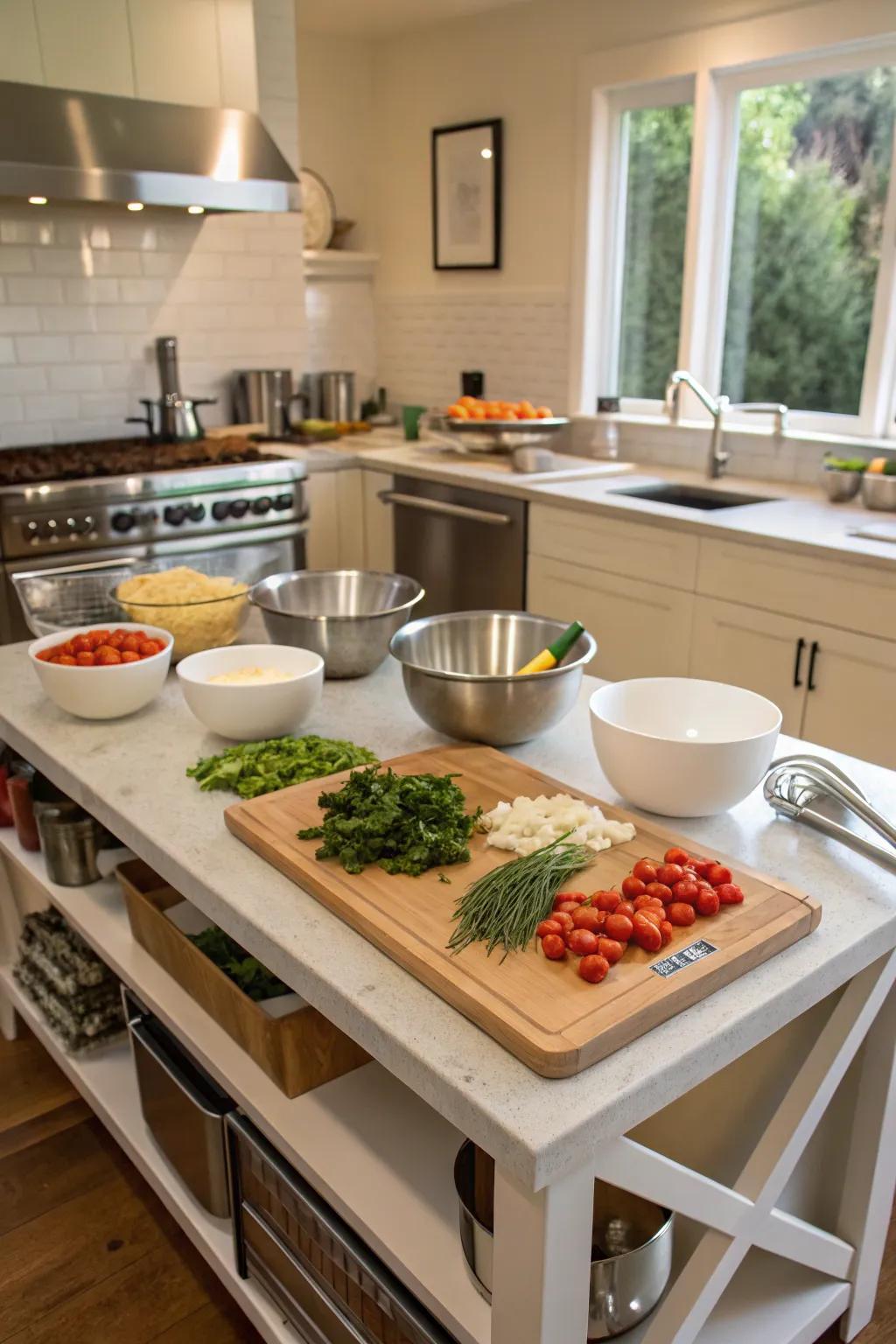 Streamline your cooking with a dedicated preparation zone.