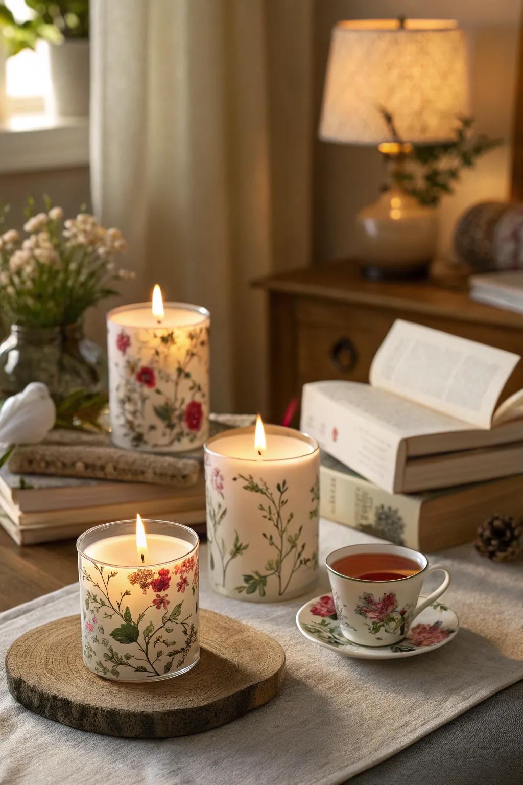 Enhance your space with the scent of floral candles.