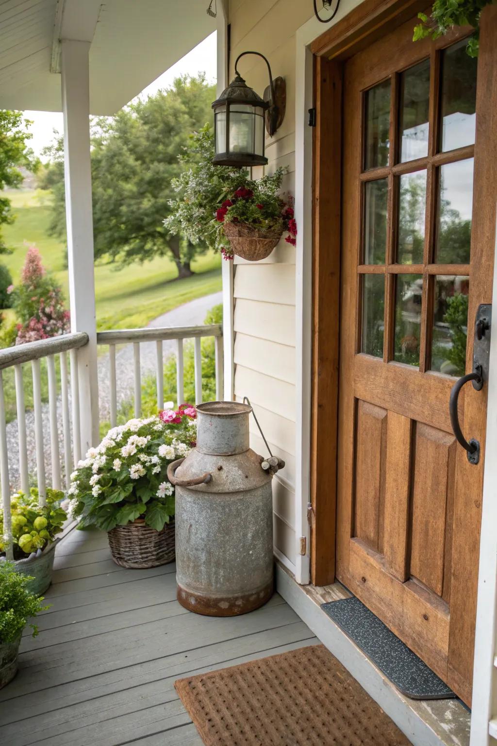 Aged treasures add charm and character to the entrance.