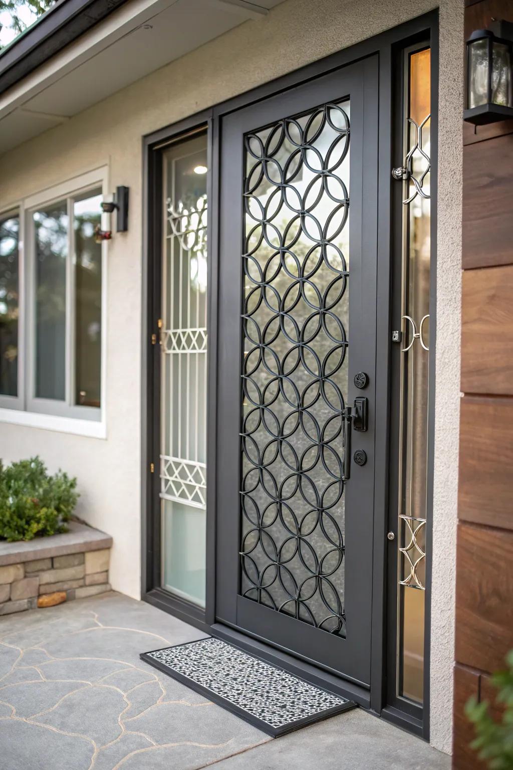 A door featuring a stylish grille for enhanced security and looks.