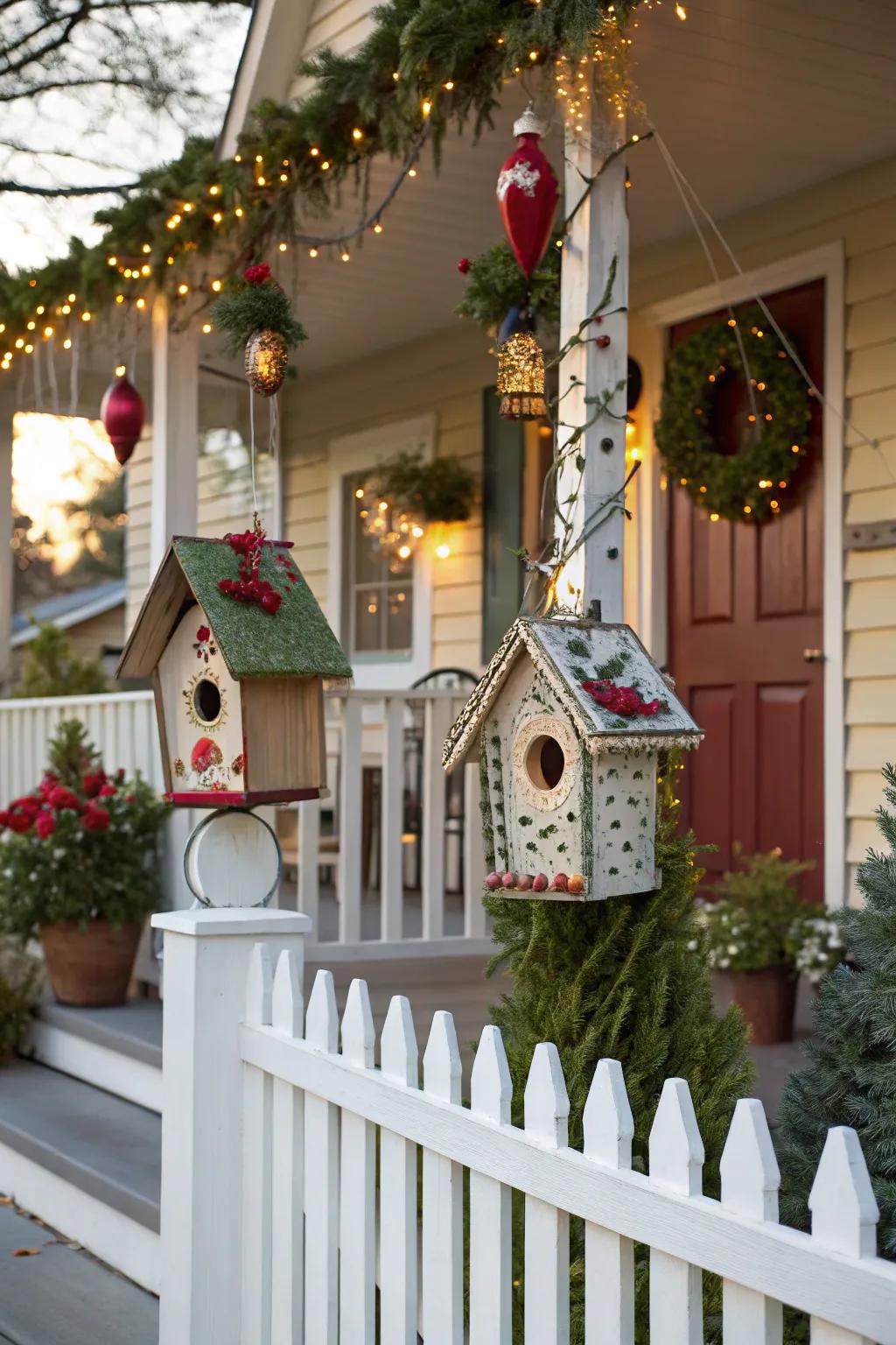 Aviaries add a whimsical touch to your holiday porch decor.