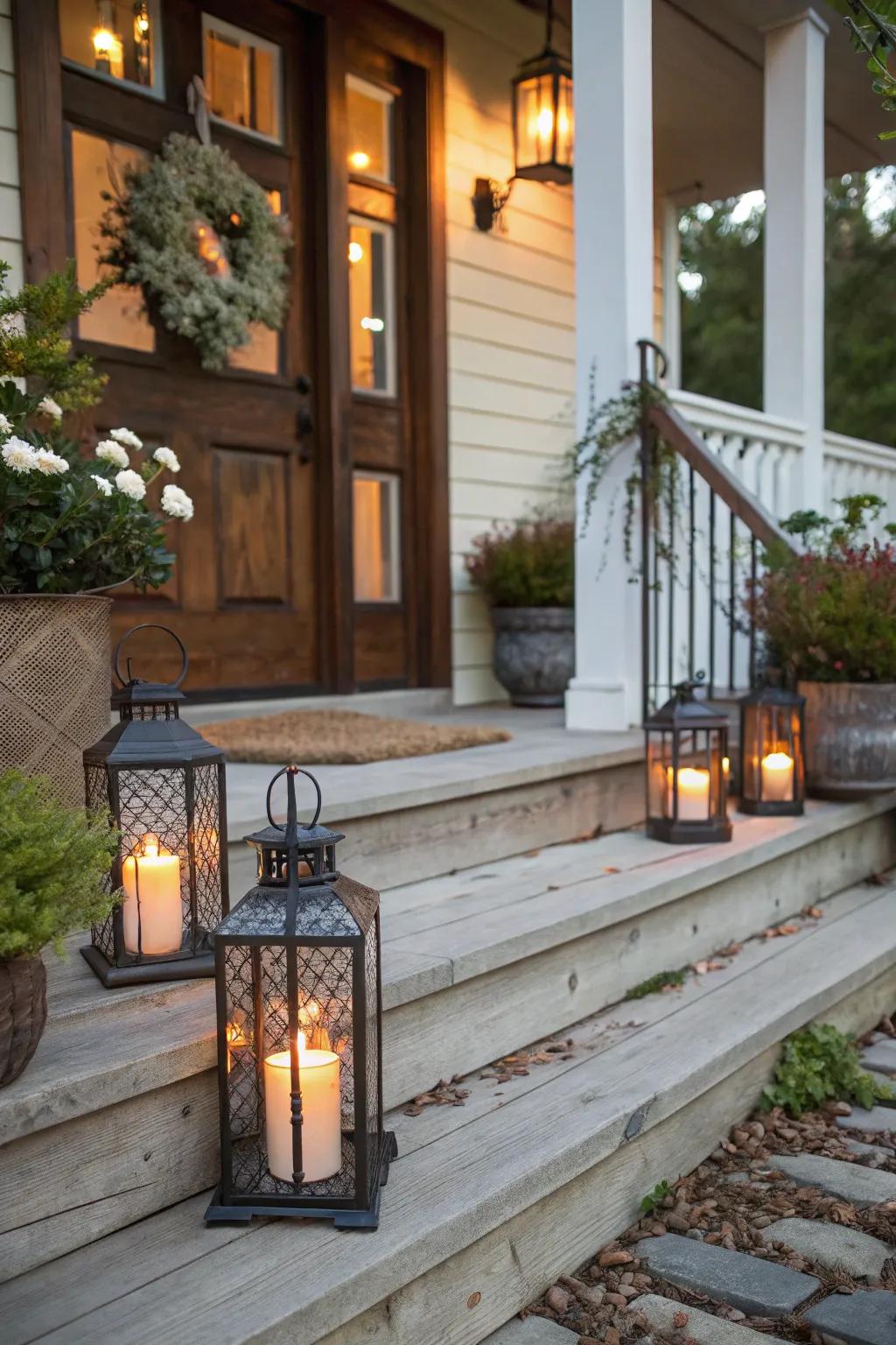Charming lamps guide visitors and add a warm welcome to your porch.