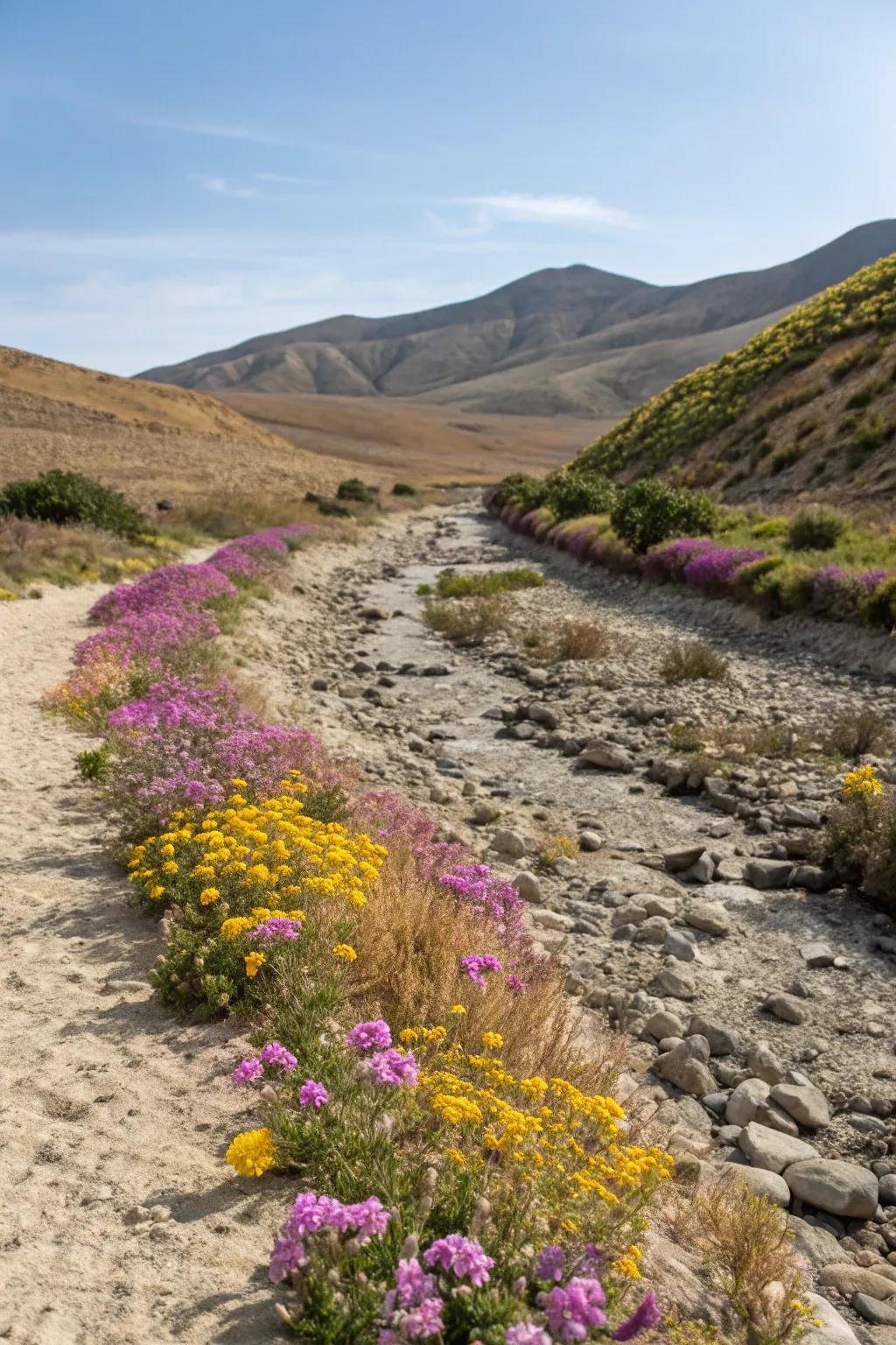 Seasonal blossoms inject hue and change with the seasons around your streambed.
