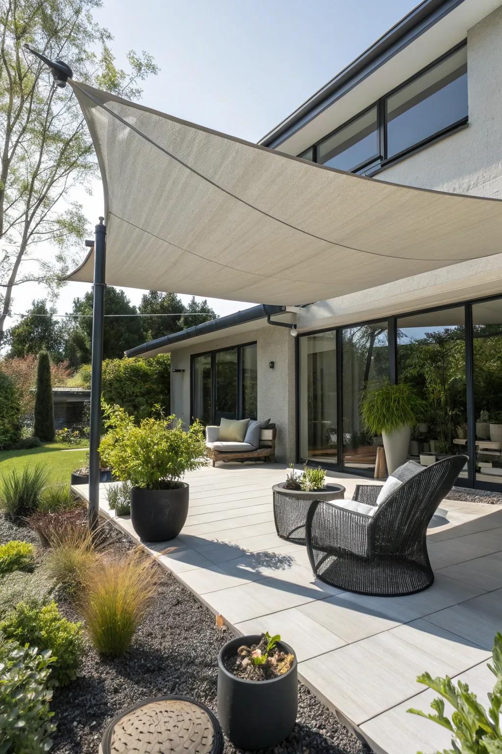 On your patio, stay cool with a chic fabric sail.