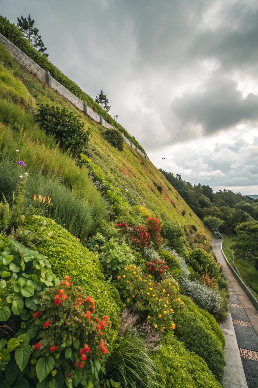 A living wall turns your slope into a showcase for vertical gardening.