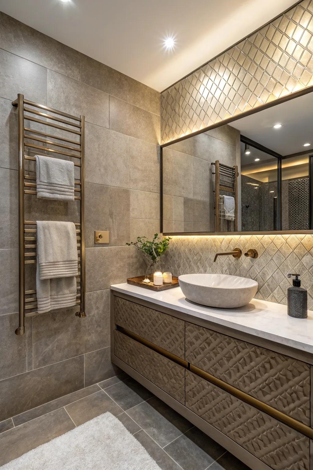 Grain finishings add sophistication and depth to this bathroom.