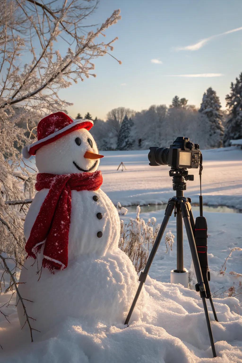 A snow figure photographer documenting winter's beauty.