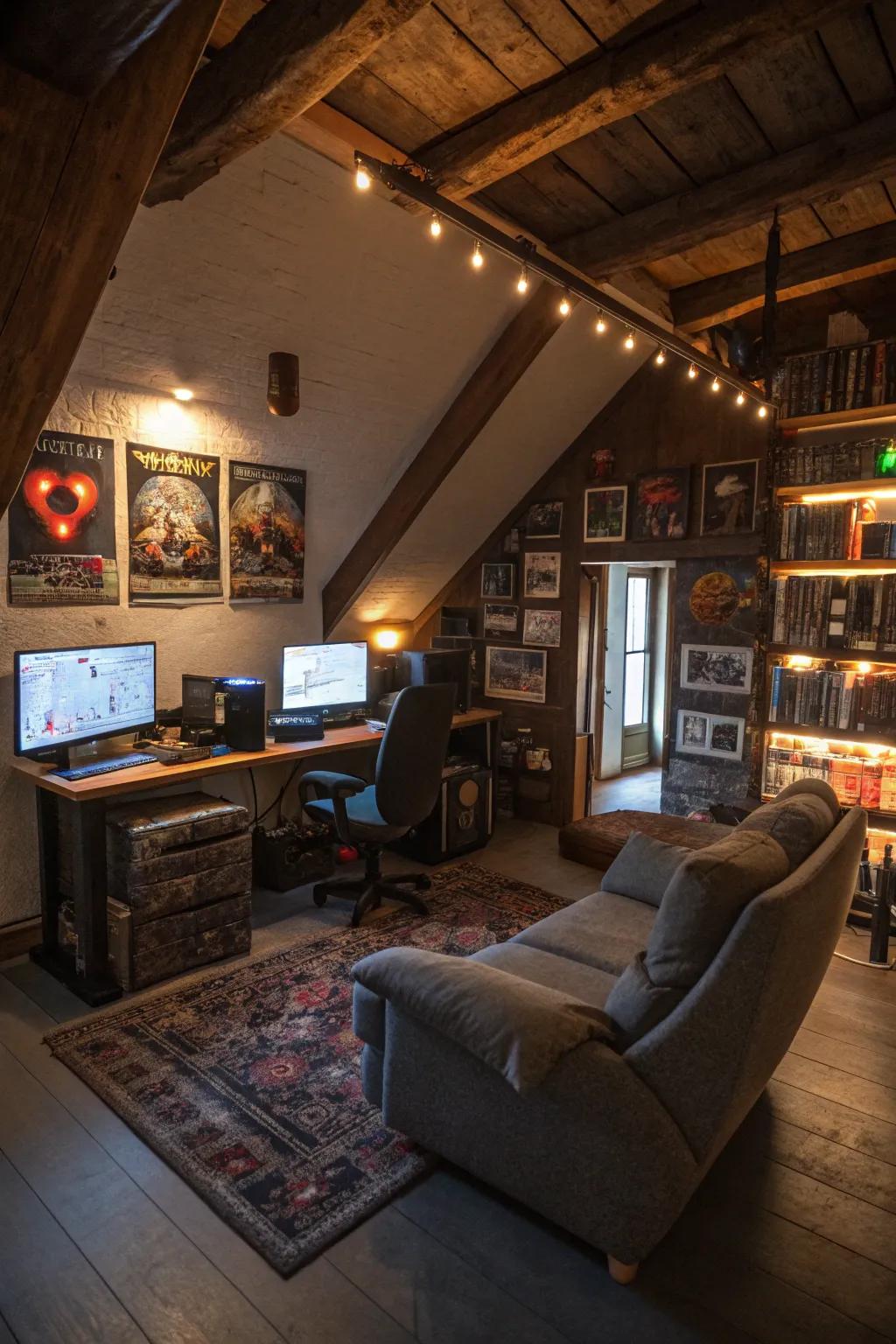 Find your escape in an attic gaming space.