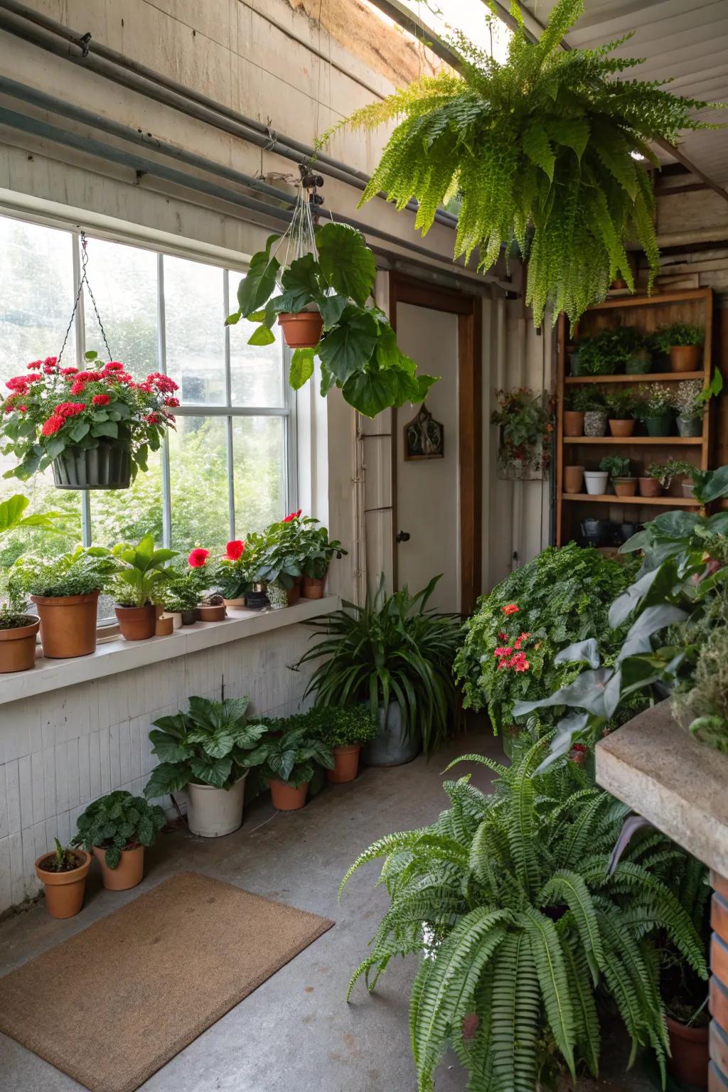 Interior greenery purifies air and adds serenity.
