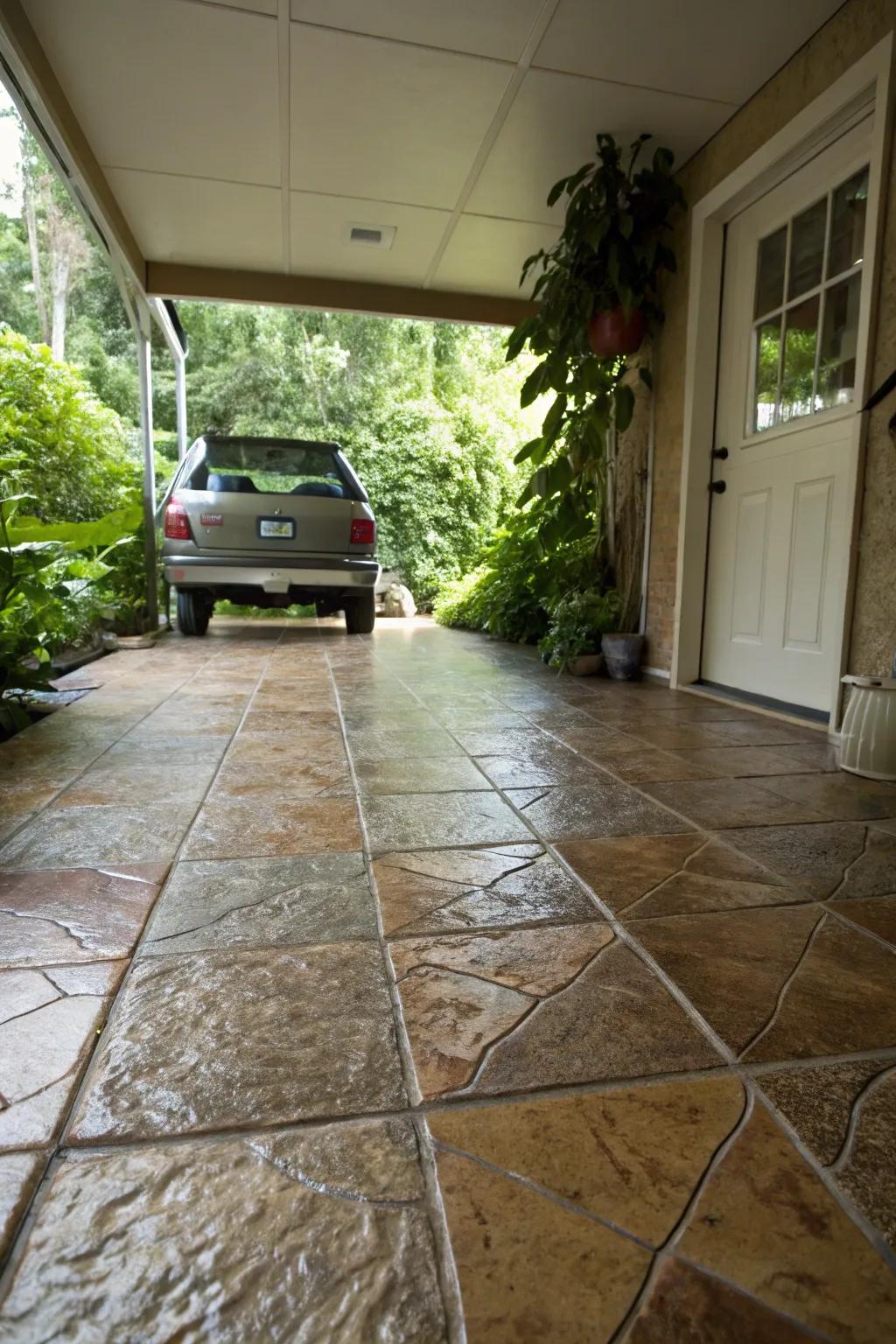 Nature-inspired tiles bring warmth and the outdoors inside your garage.