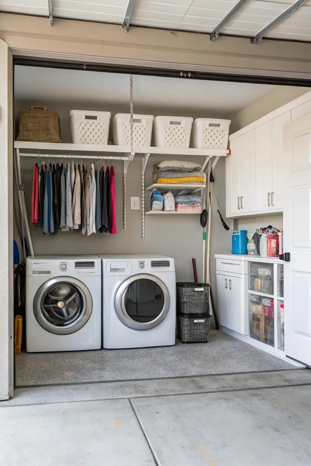Keep laundry work out of sight with a laundry area in the garage.