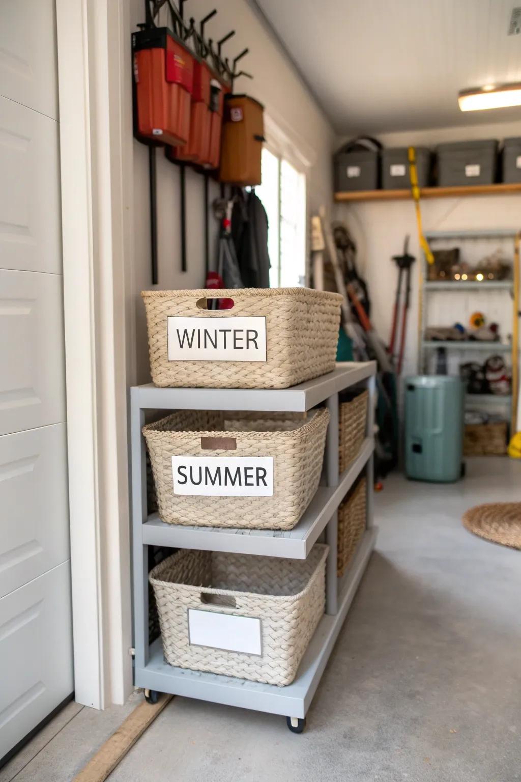 Seasonal storage ideas keep your mudroom arranged and efficient.