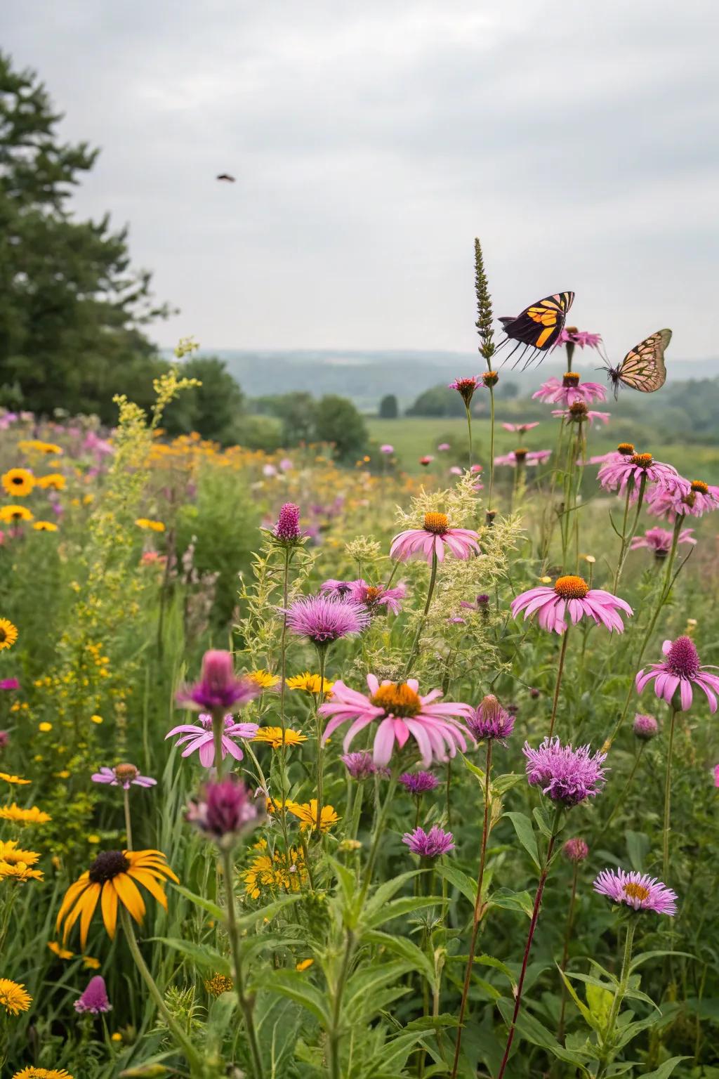 A lively wildflower meadow that beckons pollinators into the garden.