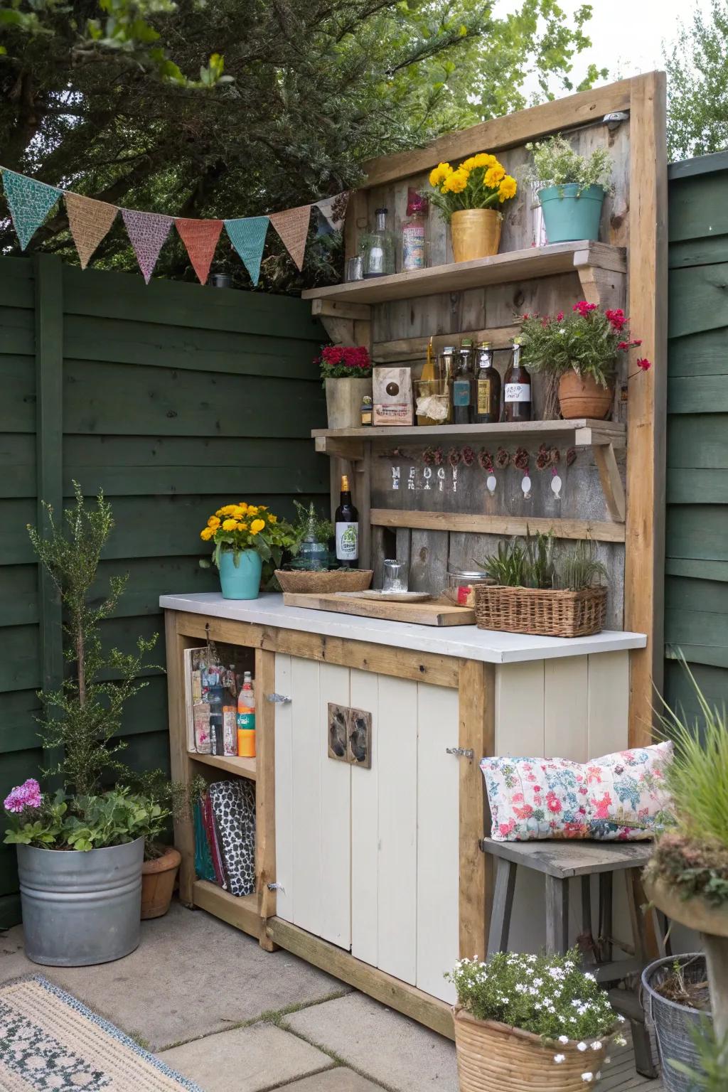 A DIY garden bar enhances the social aspect of outdoor spaces.