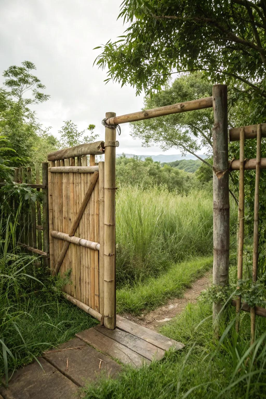 An earth-conscious gate crafted from sustainable materials.