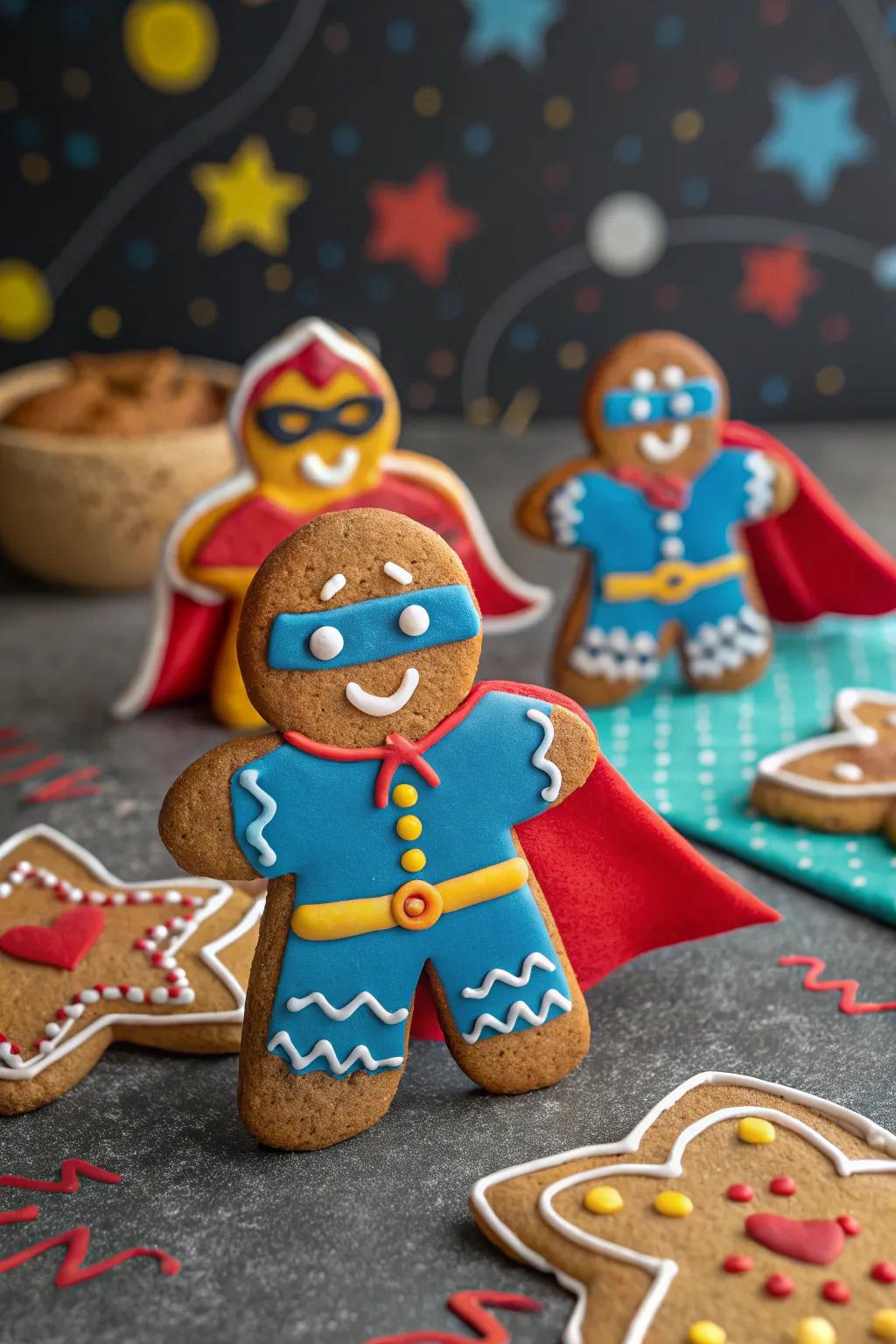 Super character gingerbread characters prepared to save the day using sweetness.