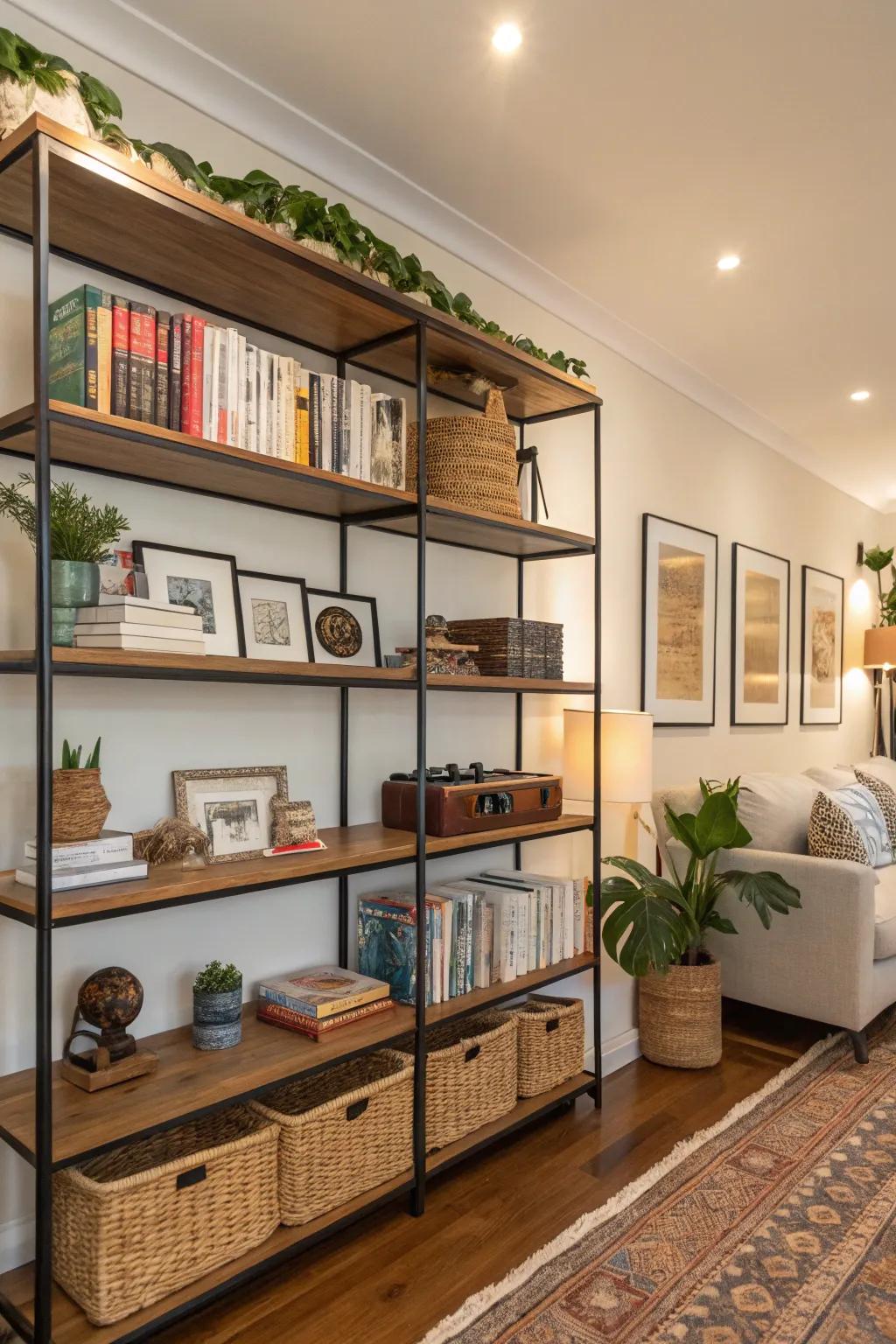 Organized shelving combines function and style.