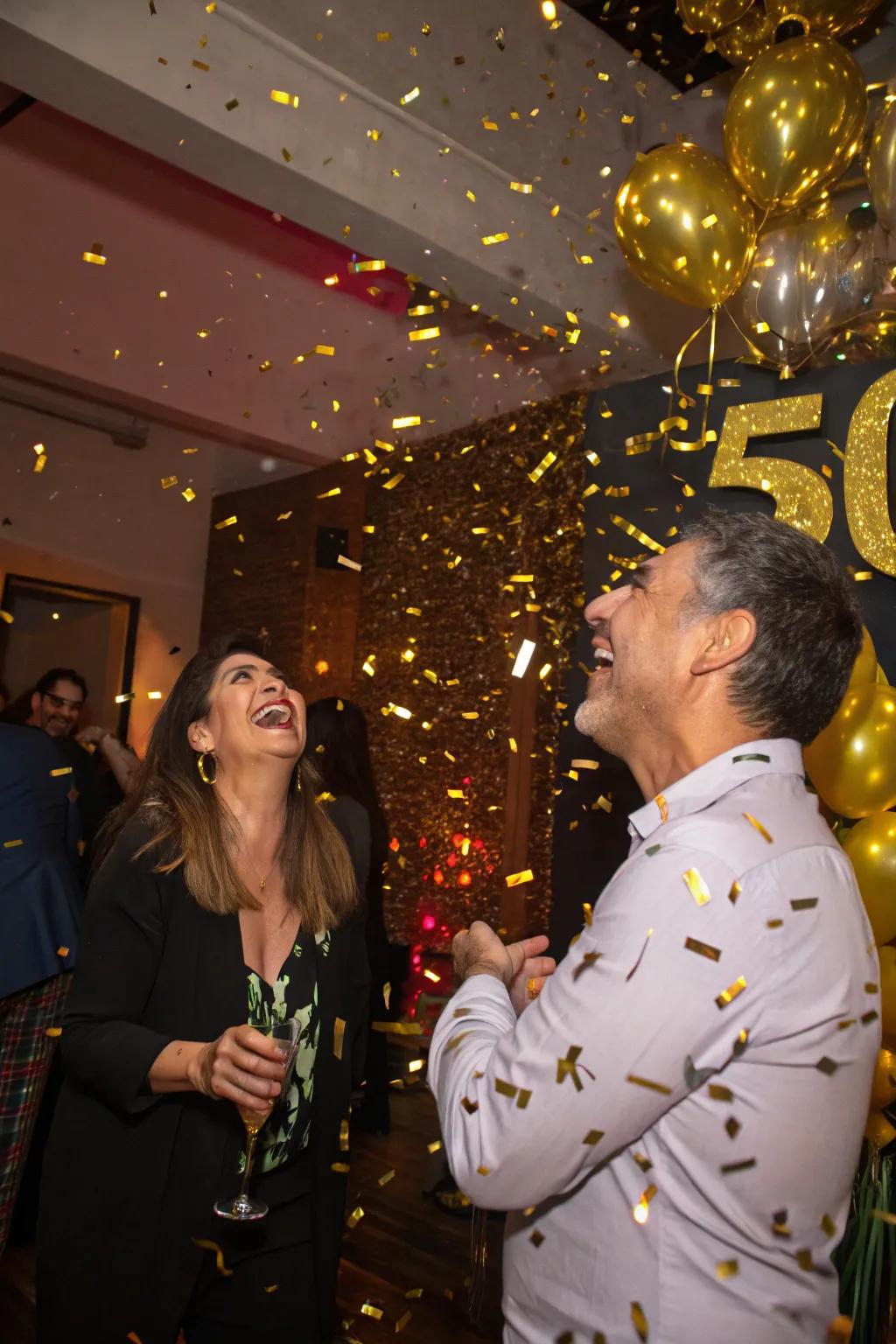 A confetti burst creates a magical ending to the celebration.