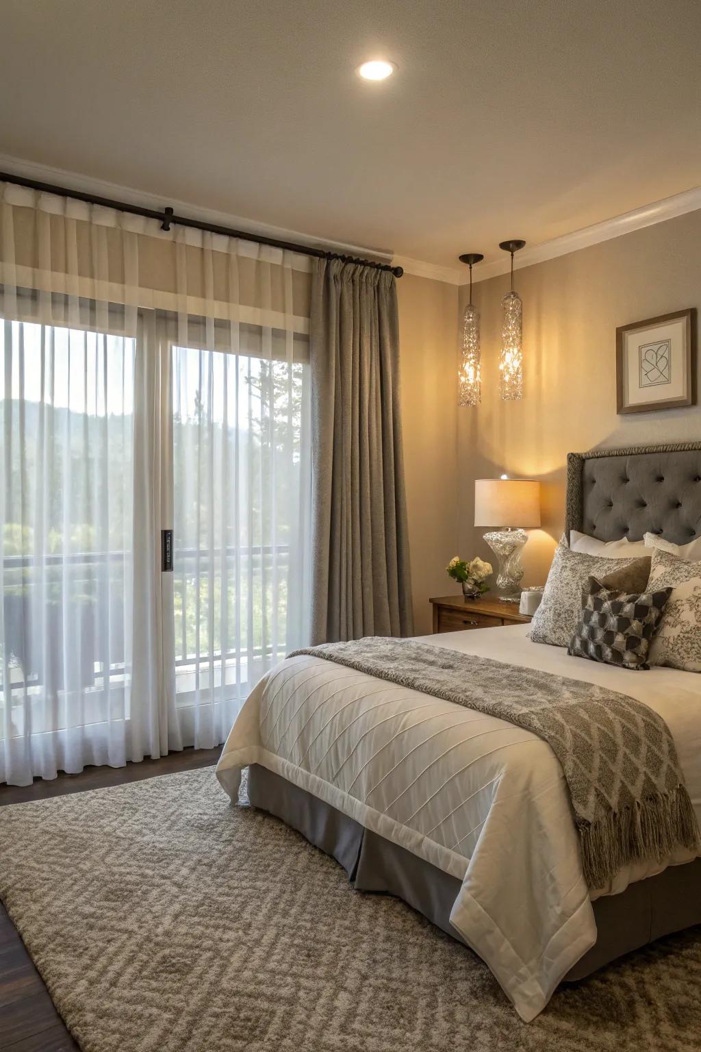 Layered window treatments deliver sophistication and functionality.