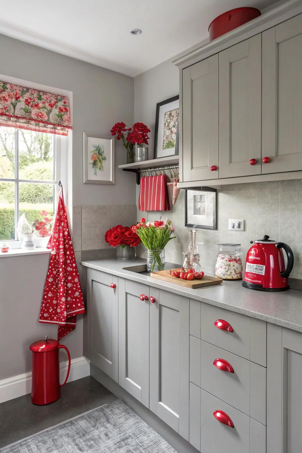 A hint of color turns a grey kitchen into a visual delight.