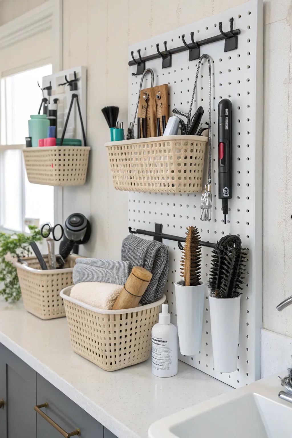Versatile pegboard organizer for adjustable storage solutions.