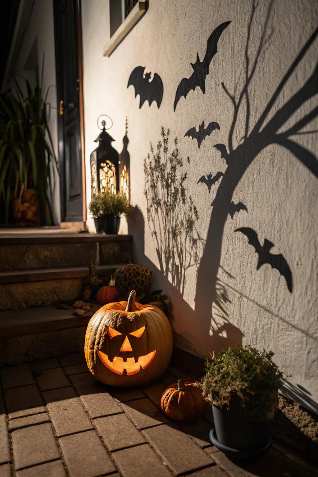 Spooky outlines create an eerie ambiance with haunting shadows.