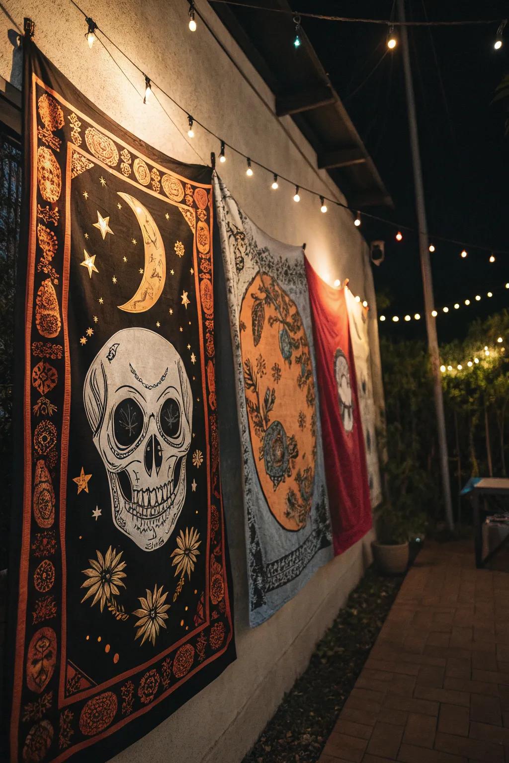 Mystical tapestries add texture and a bohemian vibe.