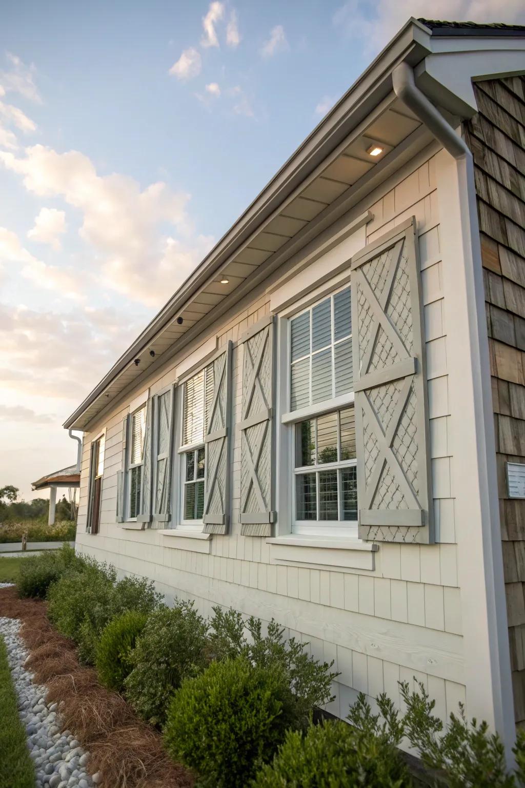 Lattice shutters add style and functionality.