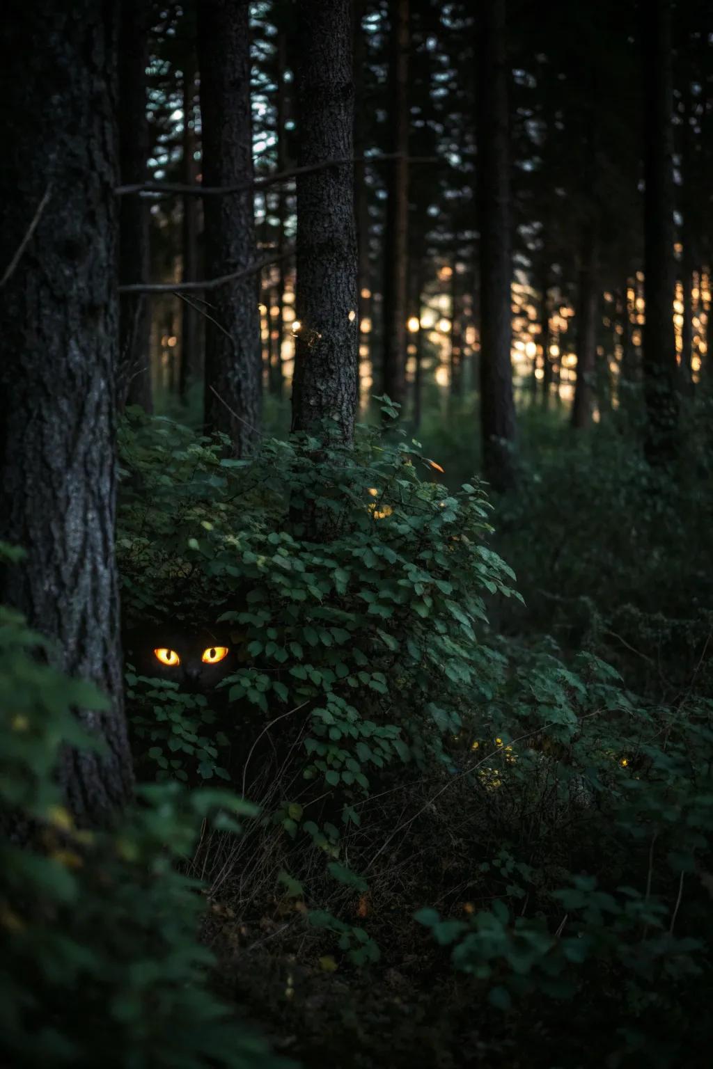Feel the gaze of glowing eyes hidden among the trees.