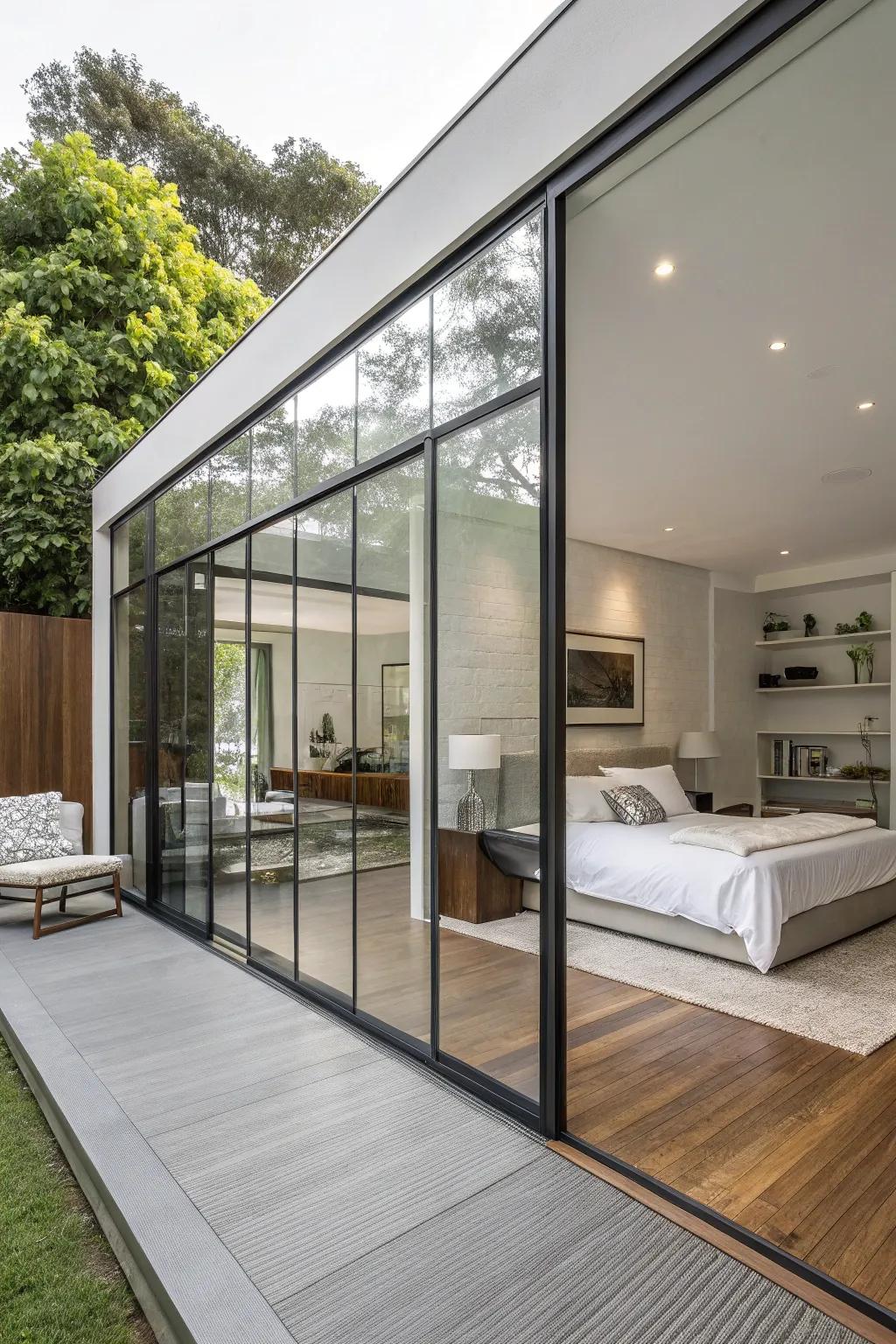 Glass room divider for elegant space separation