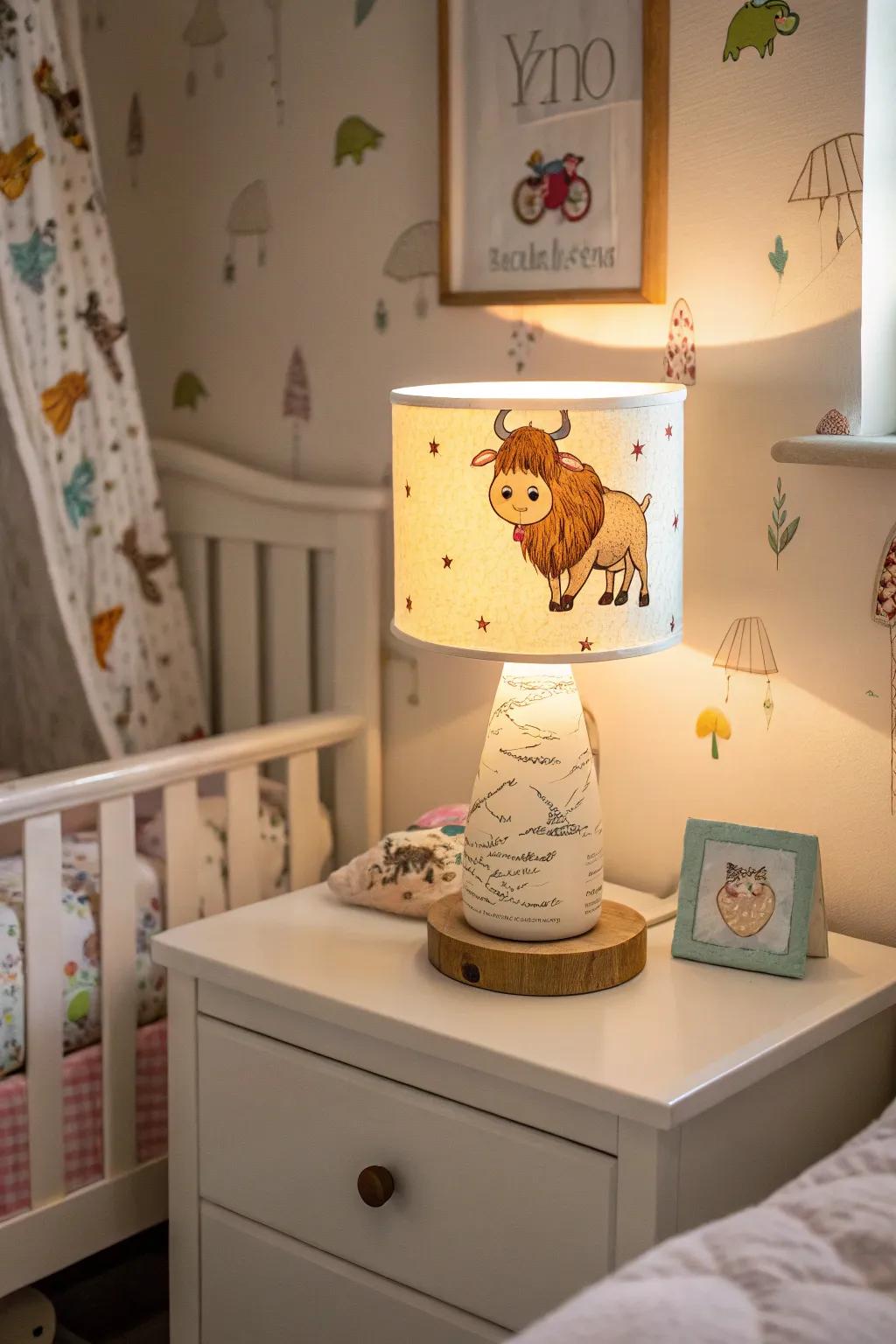 Themed lamps inject playfulness and heat into the nursery.