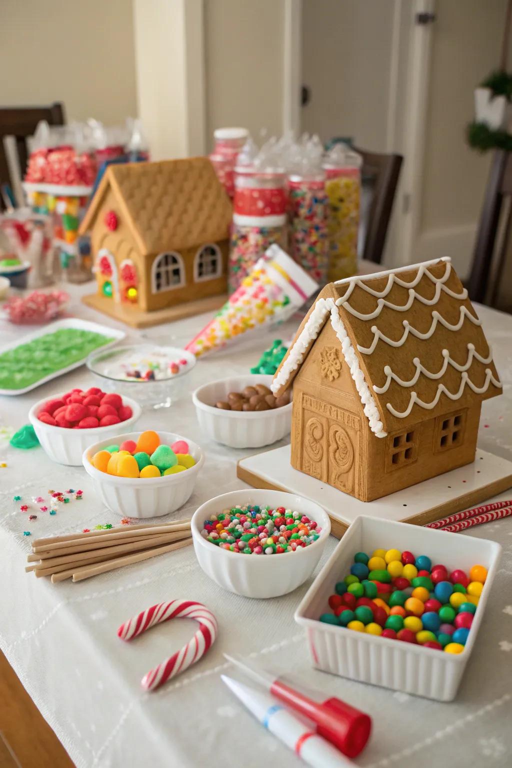 Indulge in creativity using a Gingerbread House decorating party.