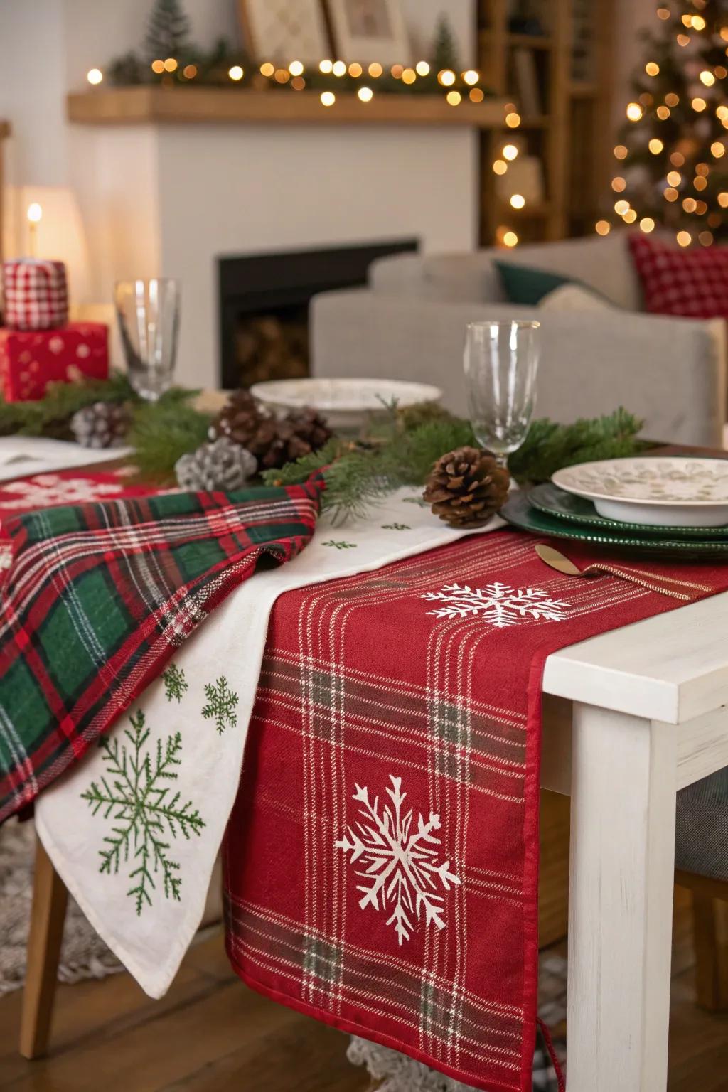 Seasonal fabrics such as plaid contribute celebratory style to your table.