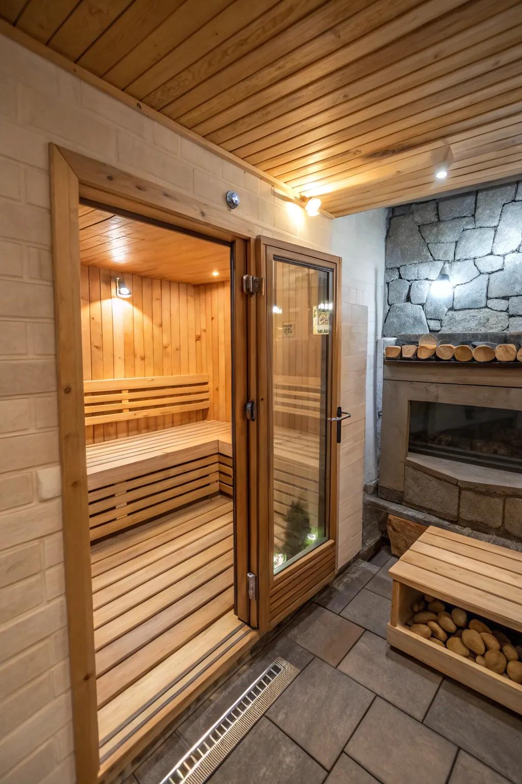 This sauna has a unique feel because of its layout.