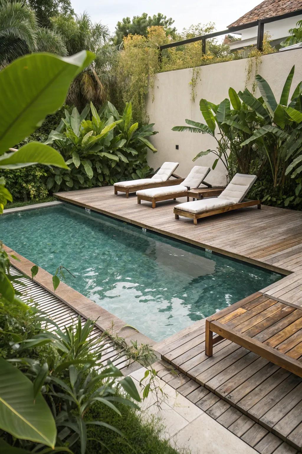 A drifting pool patio providing stylish relaxing options.