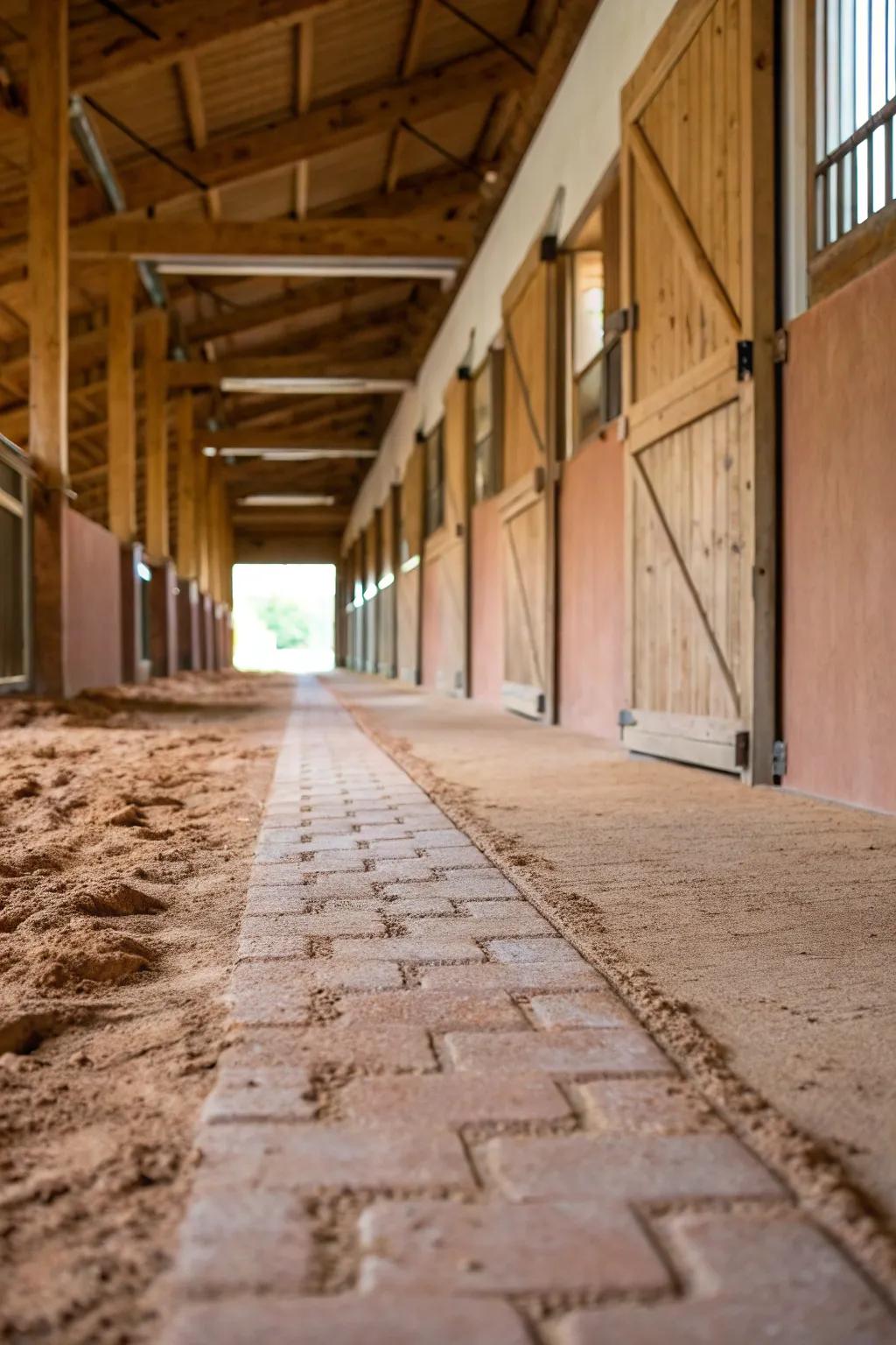 Clay flooring delivers a natural, absorbent choice for maintaining a healthy barn environment.