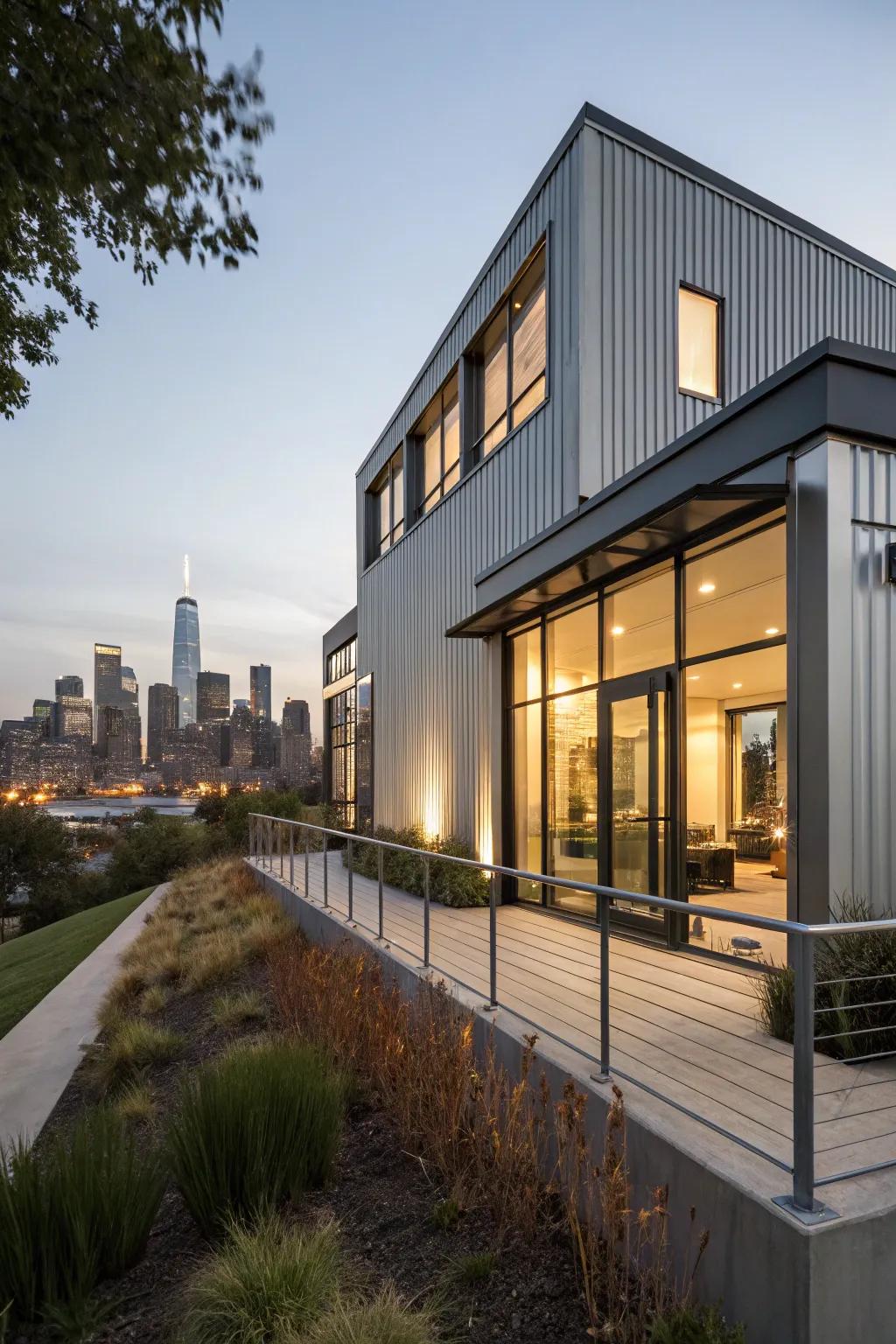 Metal trim adds a sleek, industrial edge to this home.