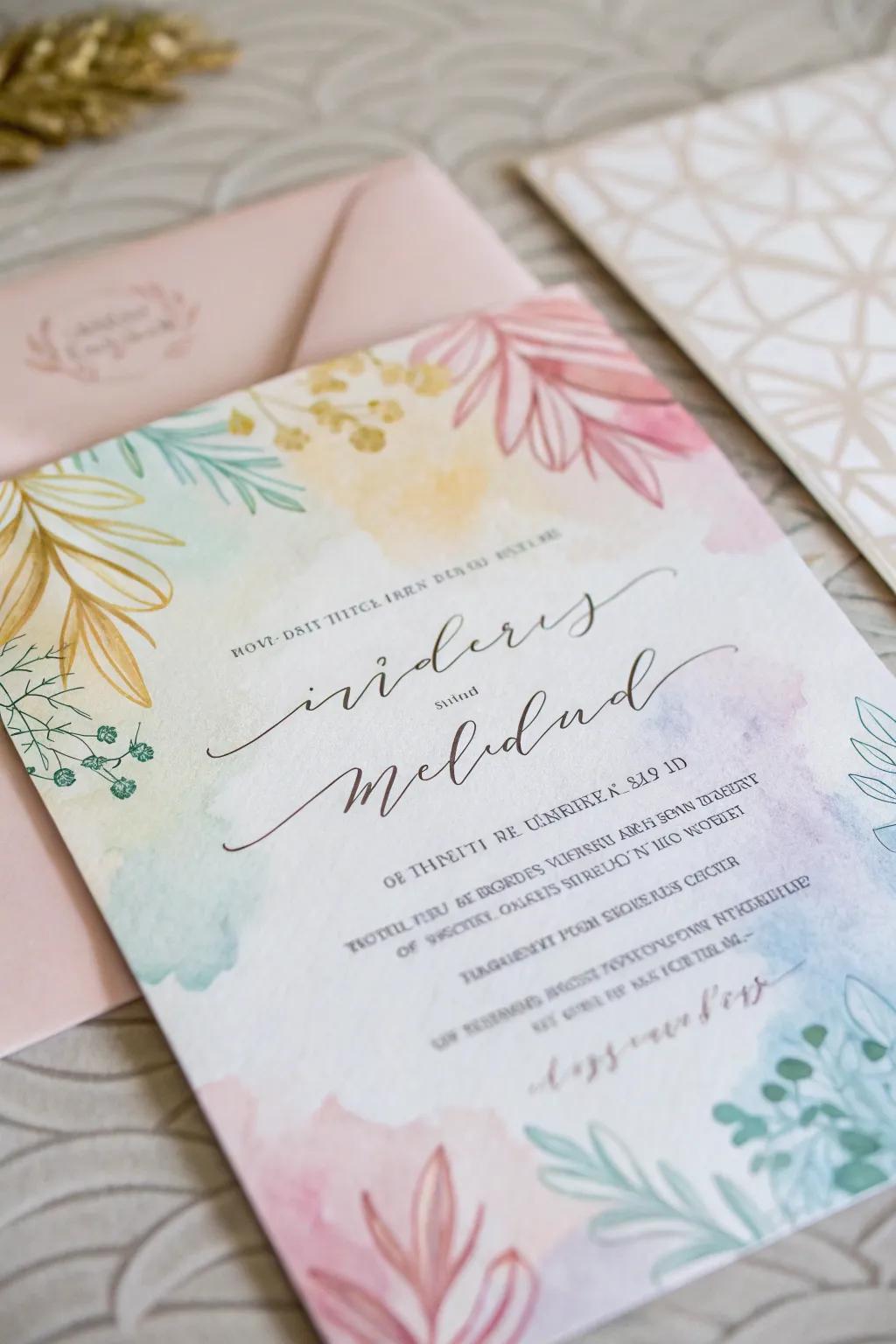 Aquarelle designs add an artistic flair to your invites.