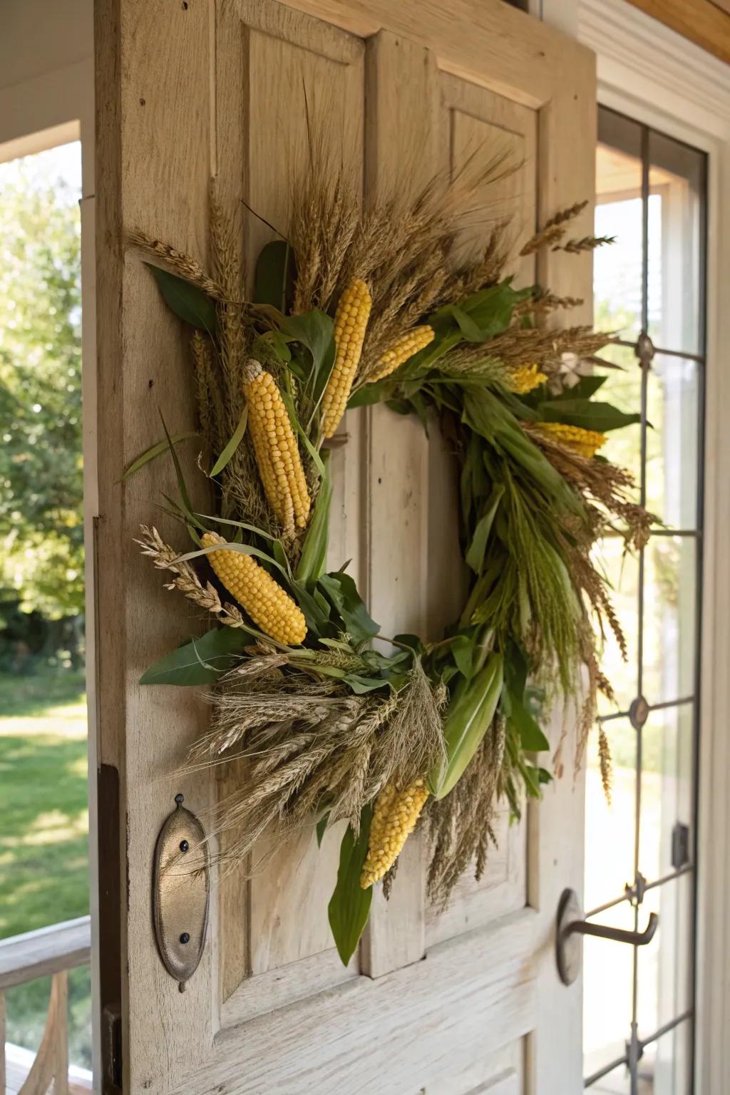 A harvest-themed wreath, honoring the beauty of rustic farm life.