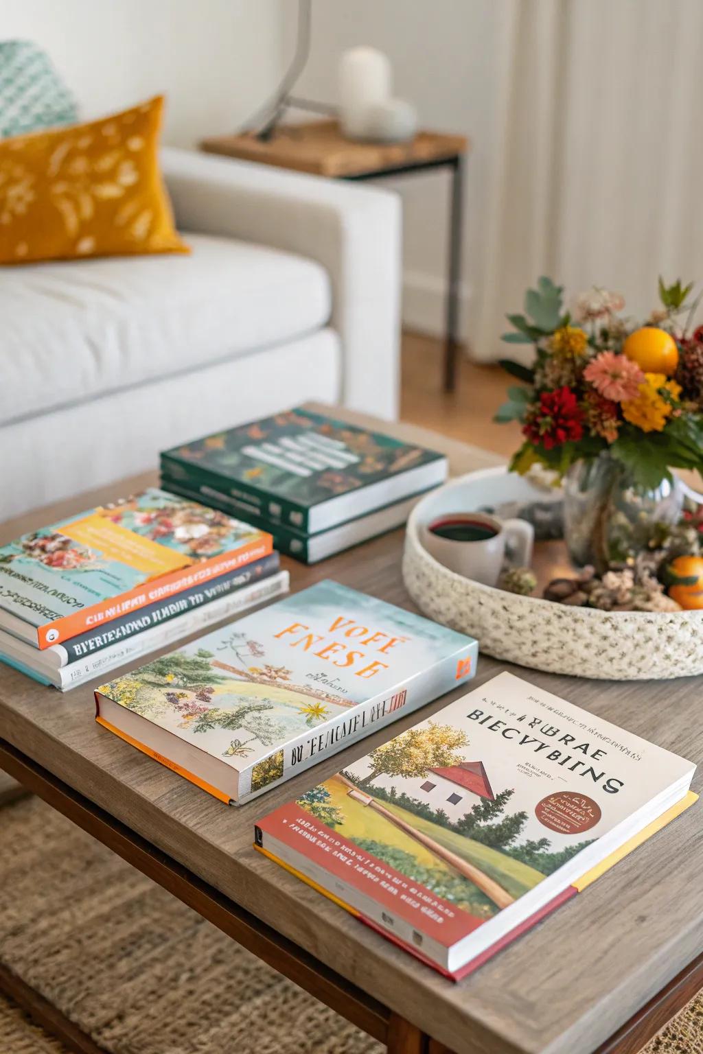 Seasonal texts on the center table deliver decor and inspiration.