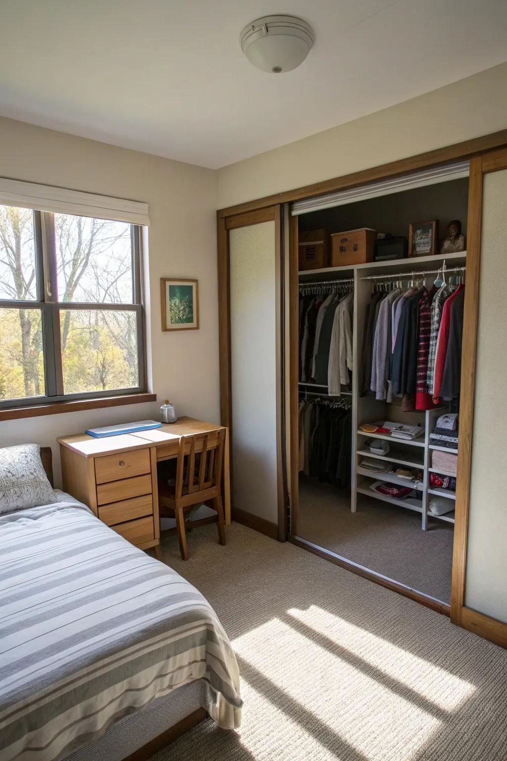 Sliding doors saving valuable floor area.