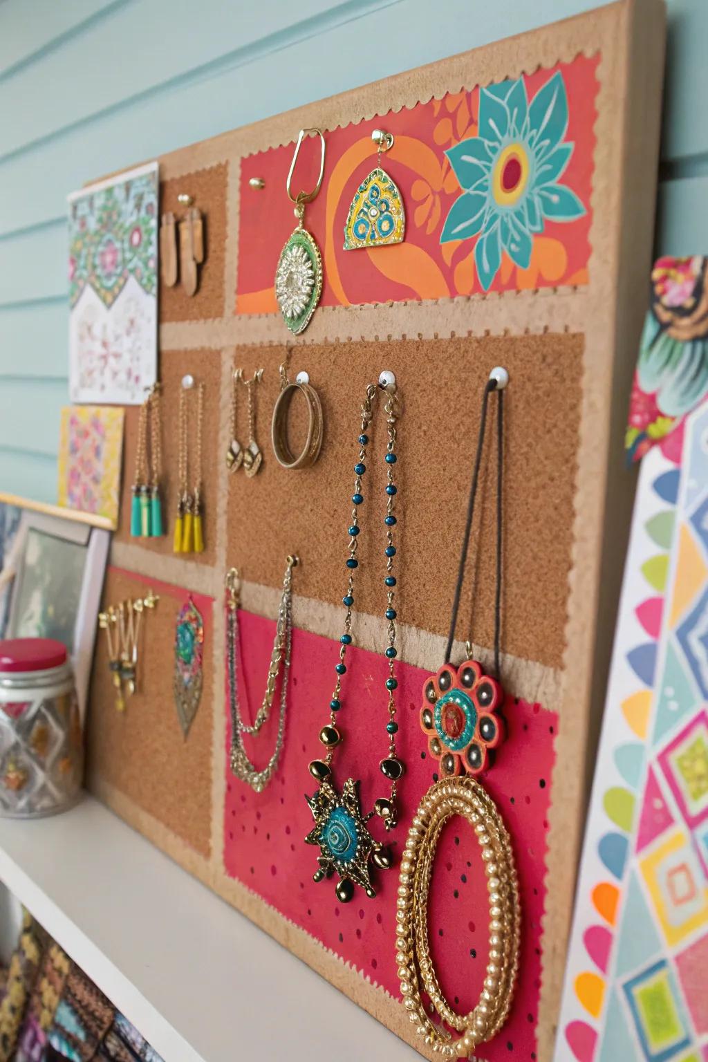 Cork boards offer endless creativity for jewelry storage.