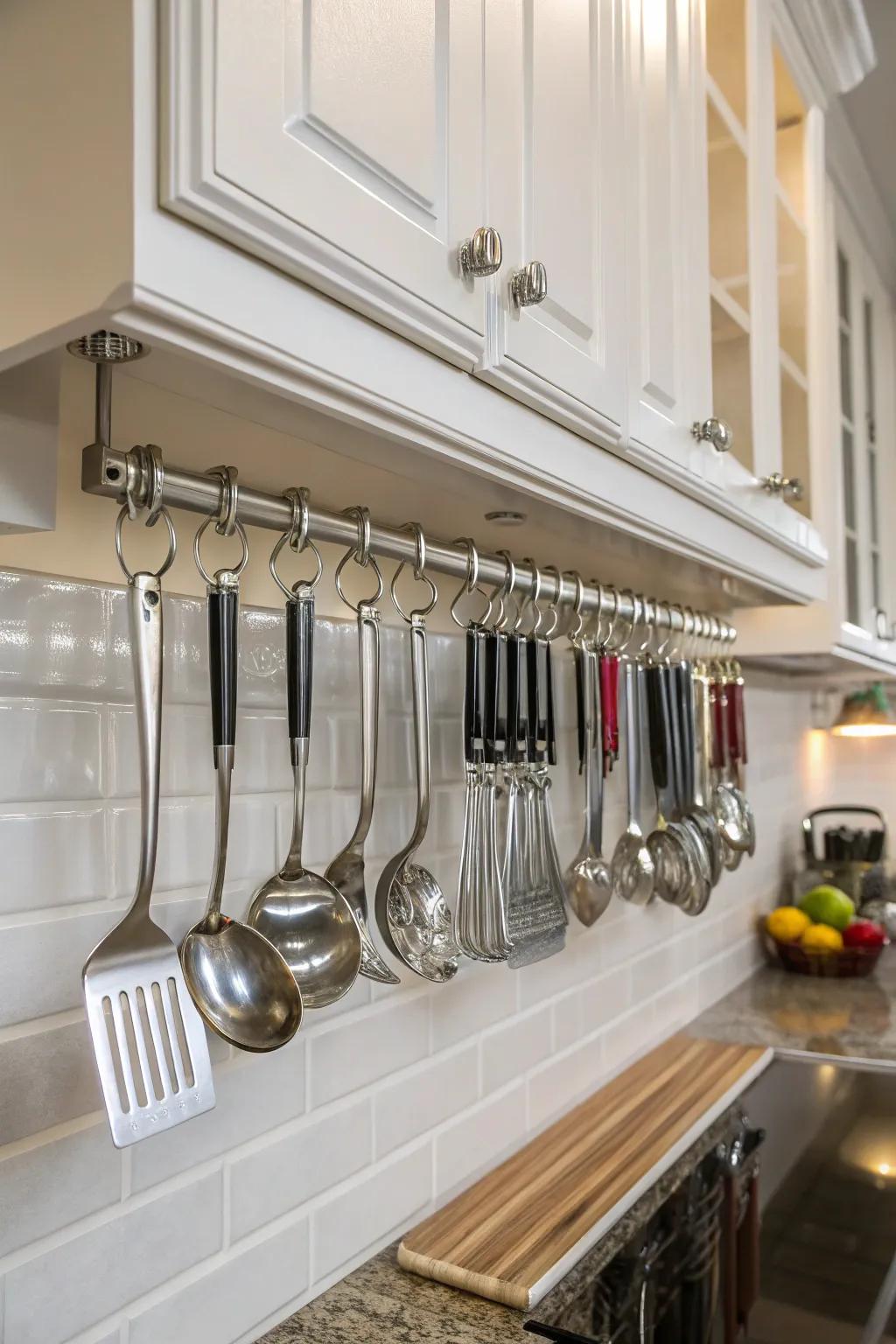 Under-cabinet storage making good use of area.