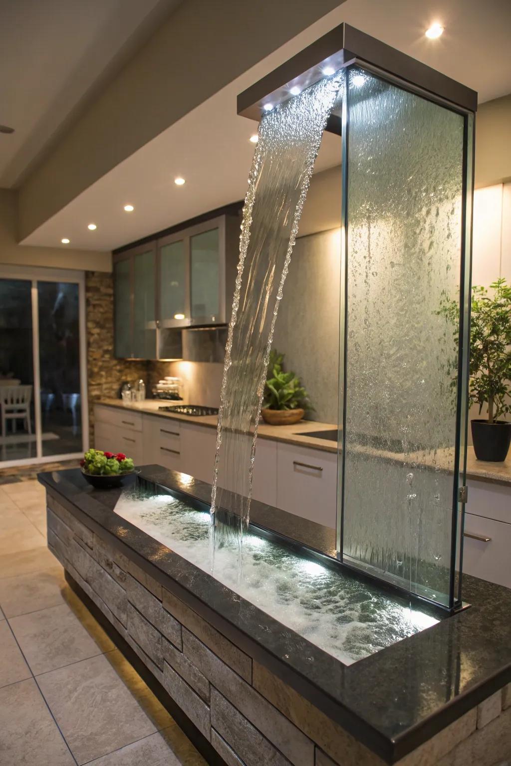 Glass-panel water features provide openness and elegance.