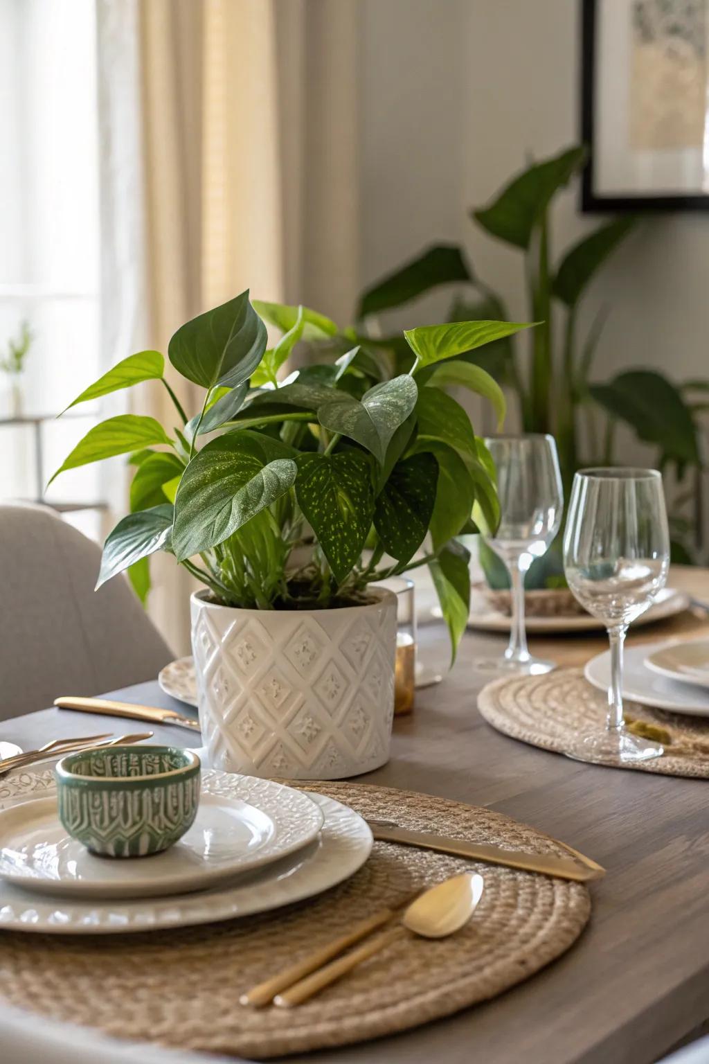 Elevate your table settings with heartleaf philodendron focal points.