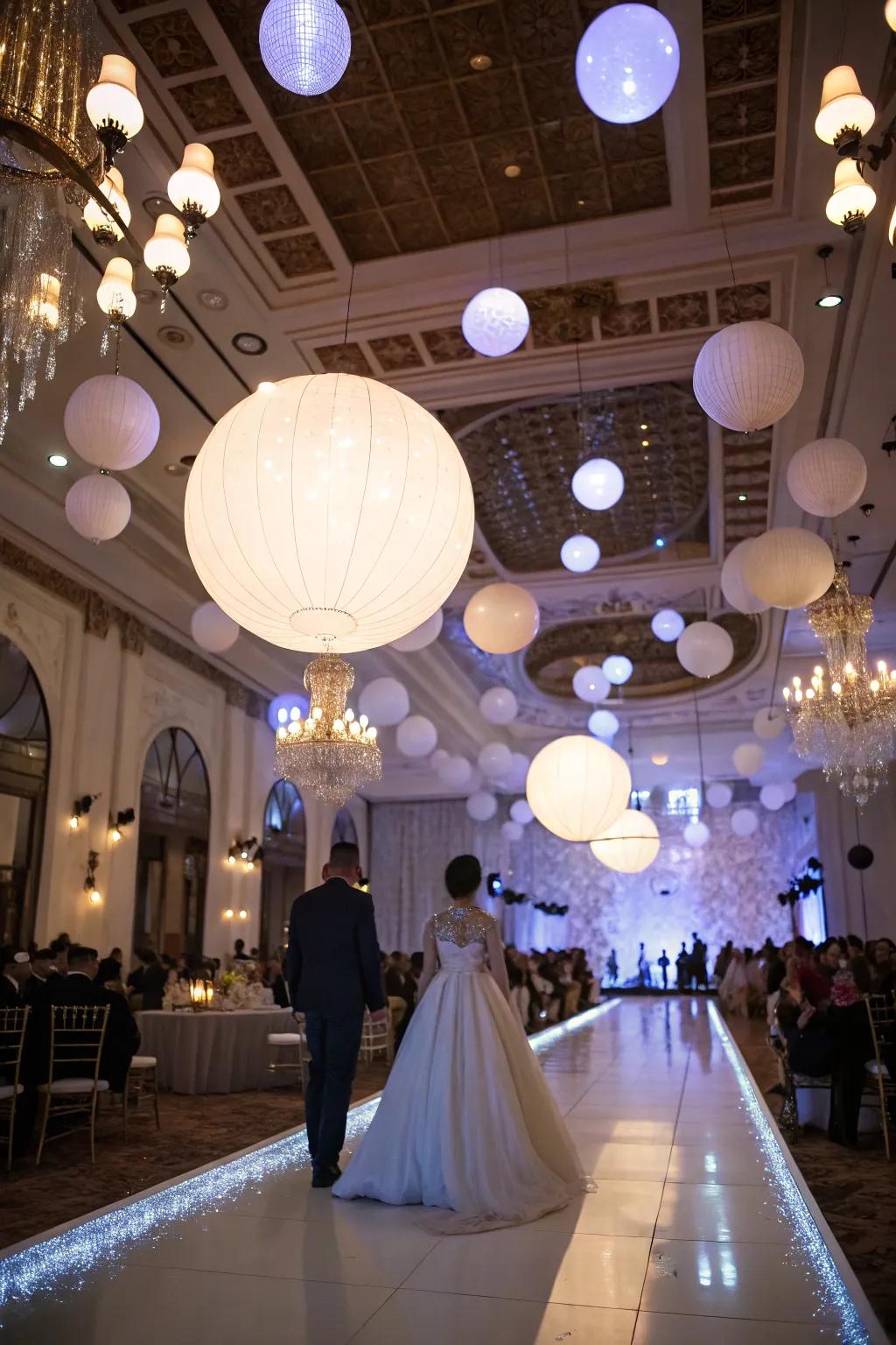 Light orbs create a magical, fairy-tale atmosphere at the wedding.