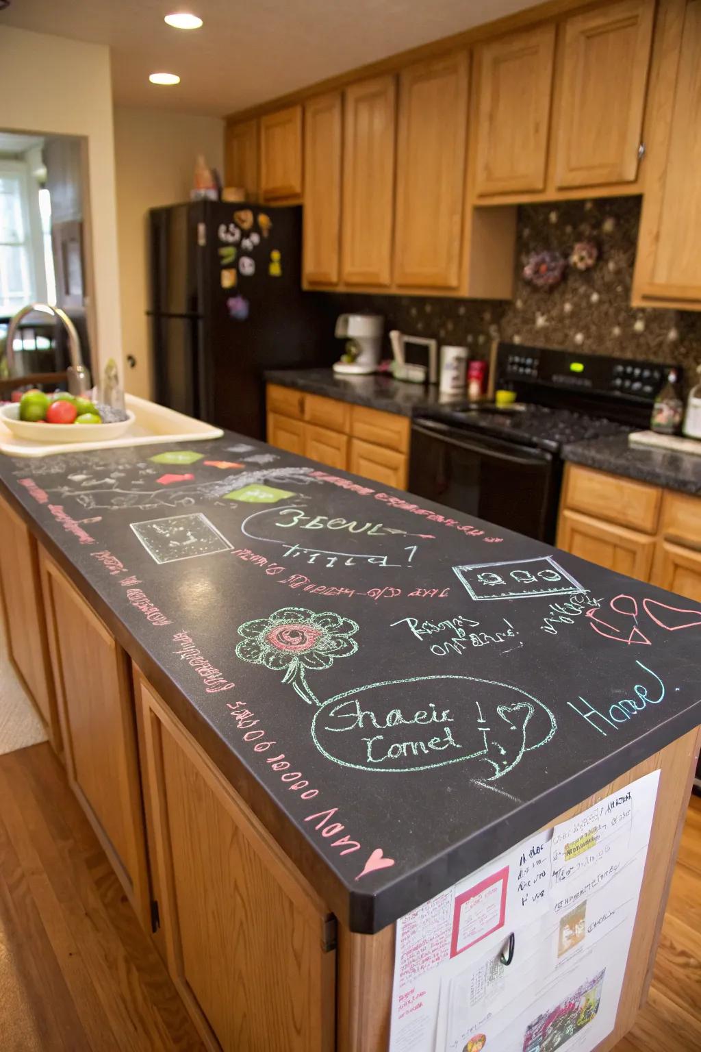 Marking board paint converts worktops into a dynamic and interactive area.